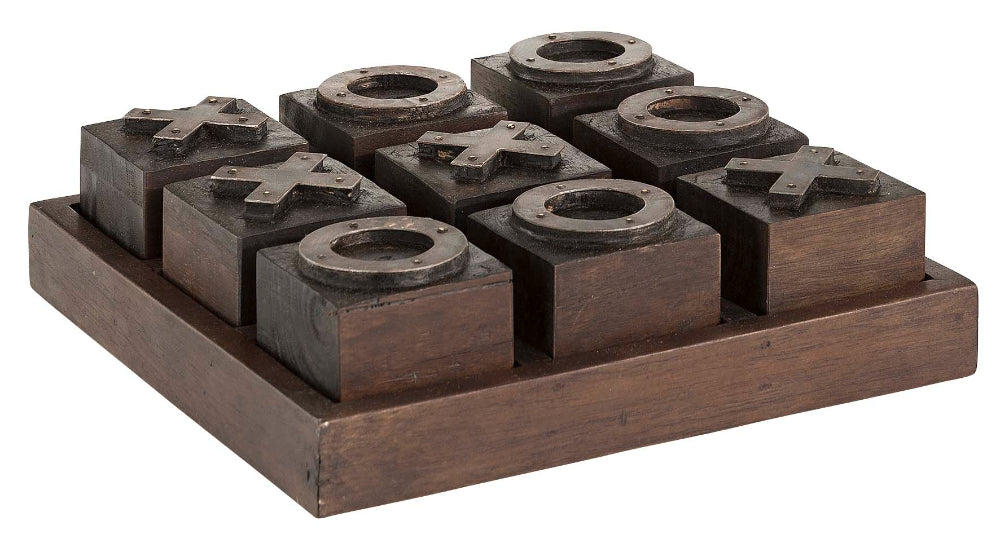 Wooden noughts and crosses set in antique brown colour finish
