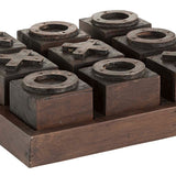 Wooden noughts and crosses set in antique brown colour finish