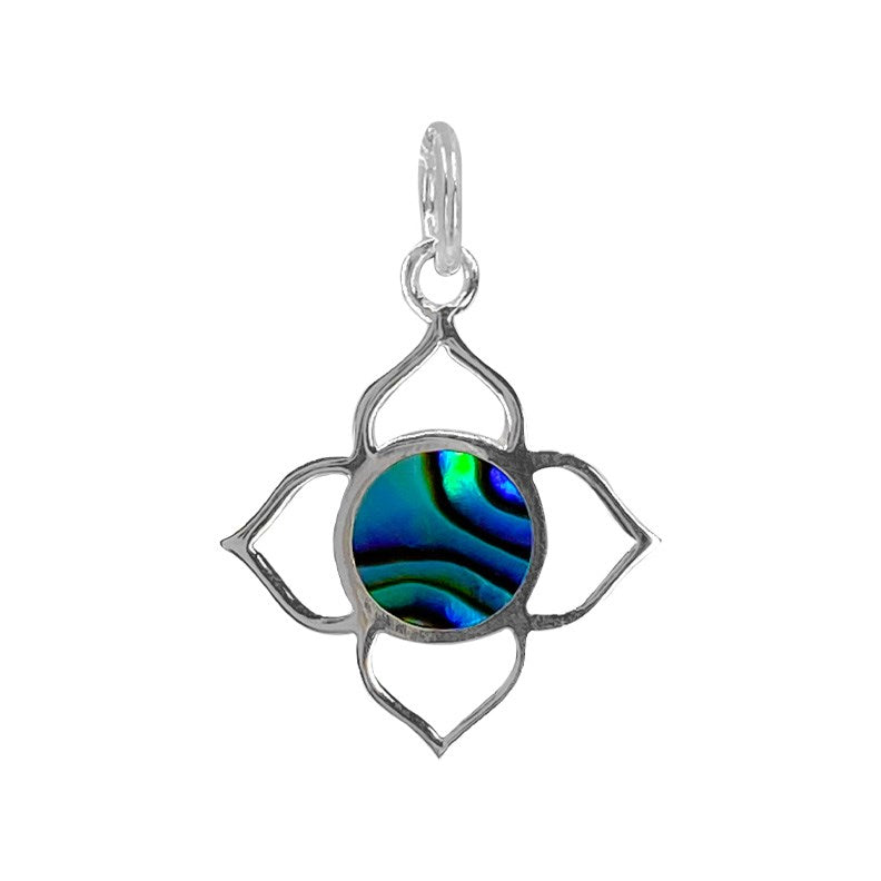 NZ Designed silver  petal shape pendant with paua centre