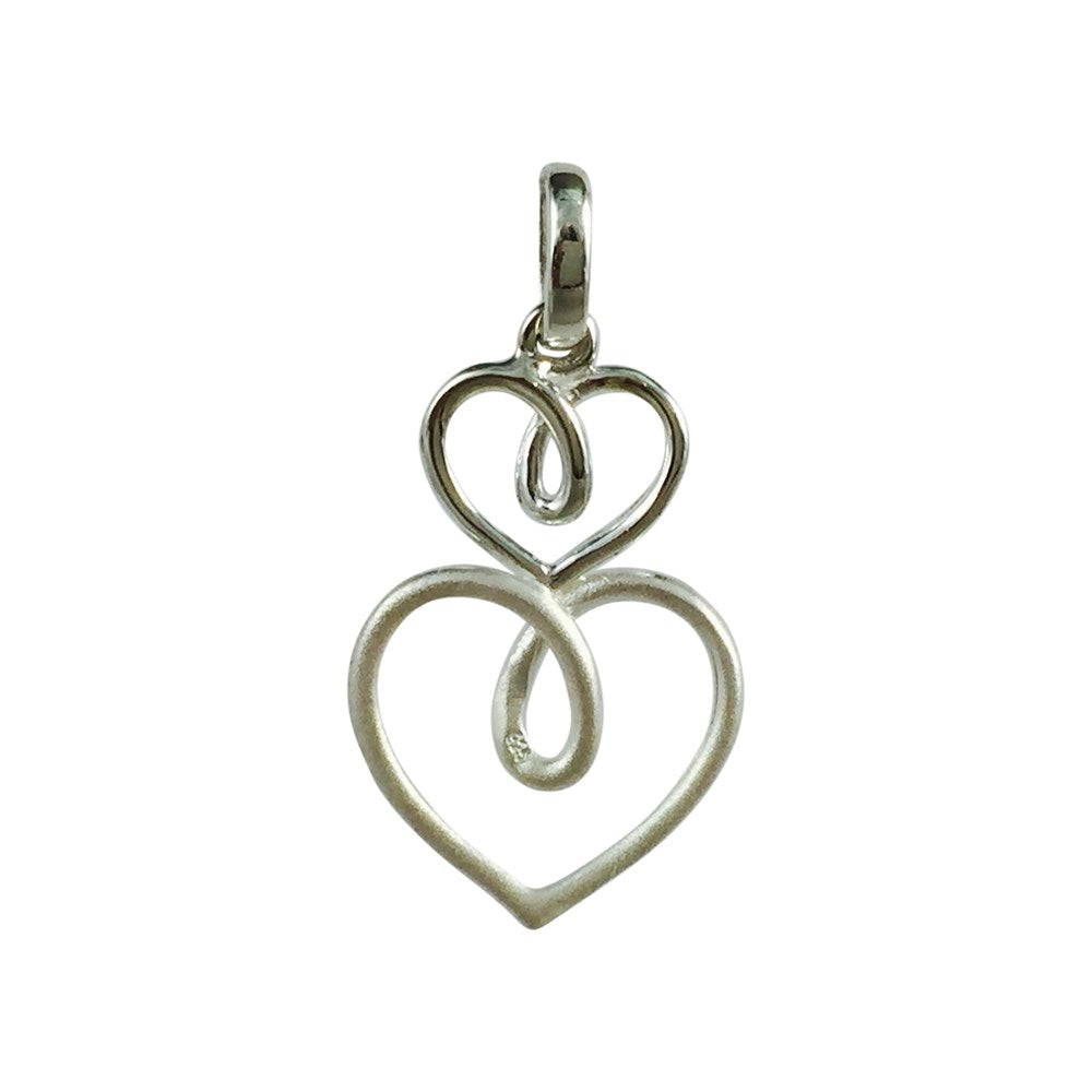 Silver necklace with two interlocking abstract Hearts and a cubic Zirconia