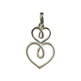 Silver necklace with two interlocking abstract Hearts and a cubic Zirconia