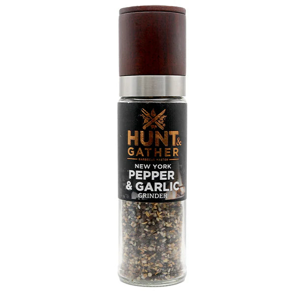 Pepper and garlic seasoning grinder for meat rub