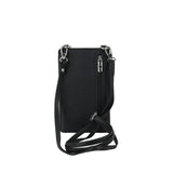 Urban Forest Phoebe Crossbody bag at Cerise featuring an 8 credit card slot wallet and phone pouch all in one.  Has an adjustable strap, seperate zip pouch on back and RFID protection. Made from genuine leather available in Black.