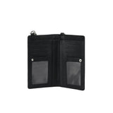 Urban Forest Phoebe Crossbody bag at Cerise featuring an 8 credit card slot wallet and phone pouch all in one.  Has an adjustable strap and RFID protection. Made from genuine leather available in Black.