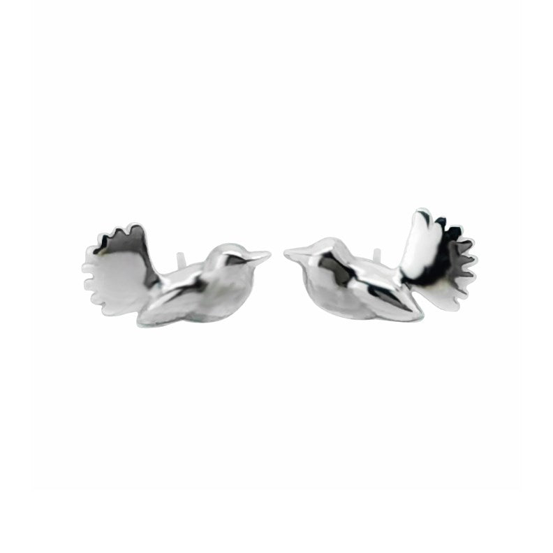 Pair of silver piwakawaka - fantail stud earrings
