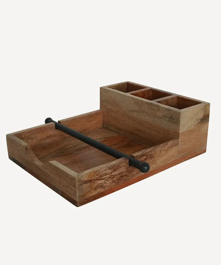 Wooden serviette and cutlery holder