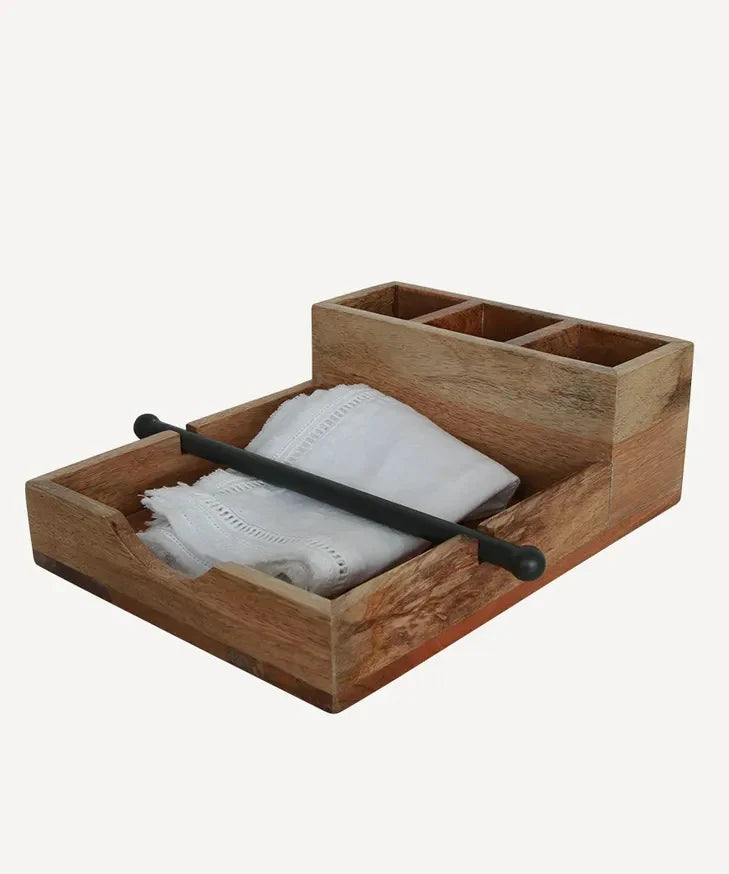 Wooden serviette and cutlery holder