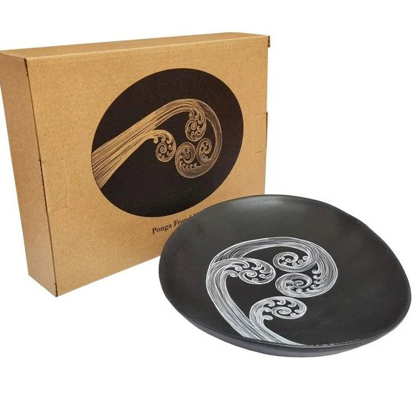 Jo Luping Design 24cm porcelain bowl black with white ponga frond
