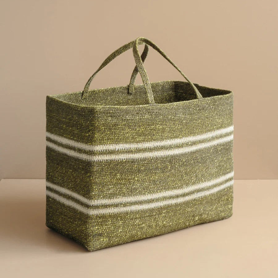 Olive green woven seagrass basket