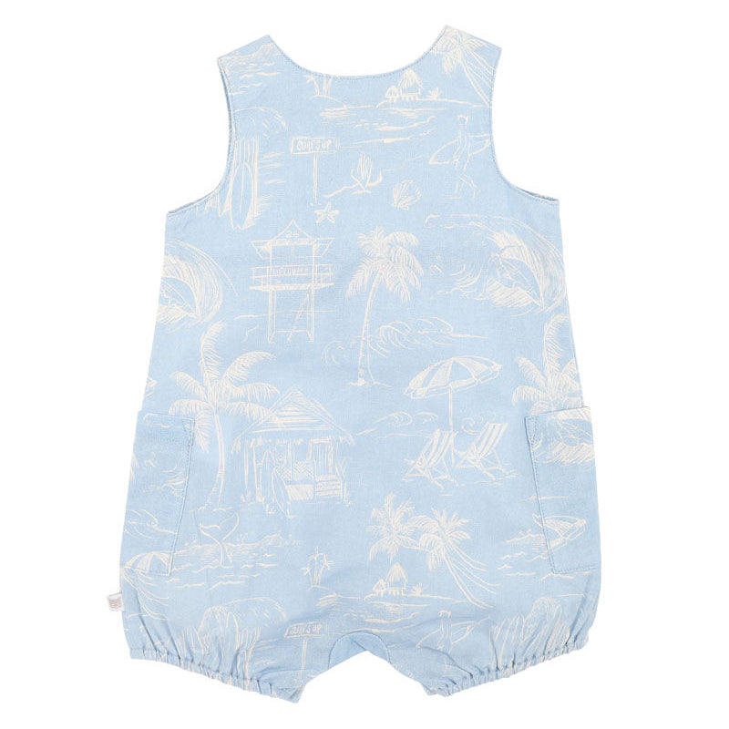 Light blue rompr with white all over palm tree pattern