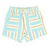 Stiped baby shorts in Turquoise, white and mustard with front pocket