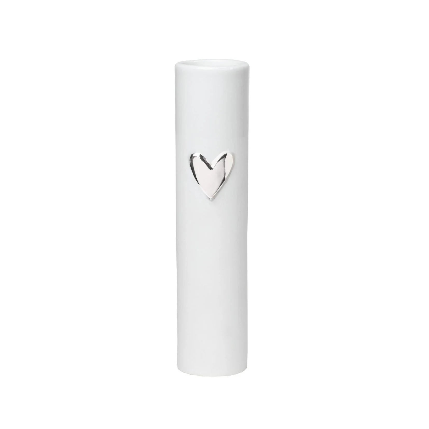 White Heart Vase with Silver Heart