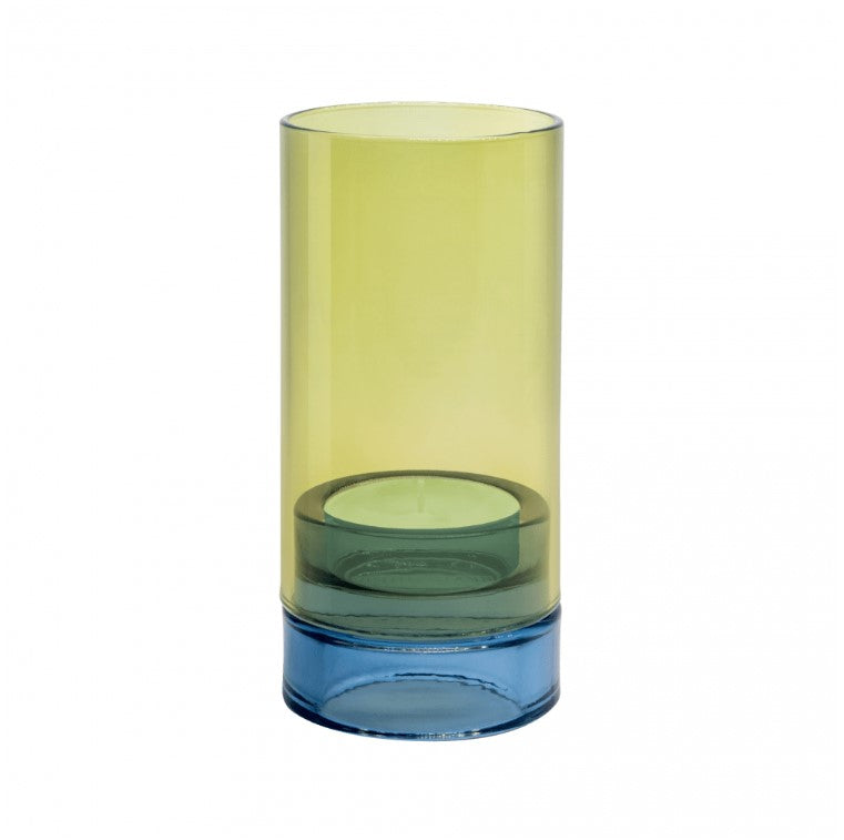 Featuring 3 beautiful colorways, this lantern is not only stunning but also versatile - simply flip it over to switch up the ambiance and create a different look.  This one is green and blue
