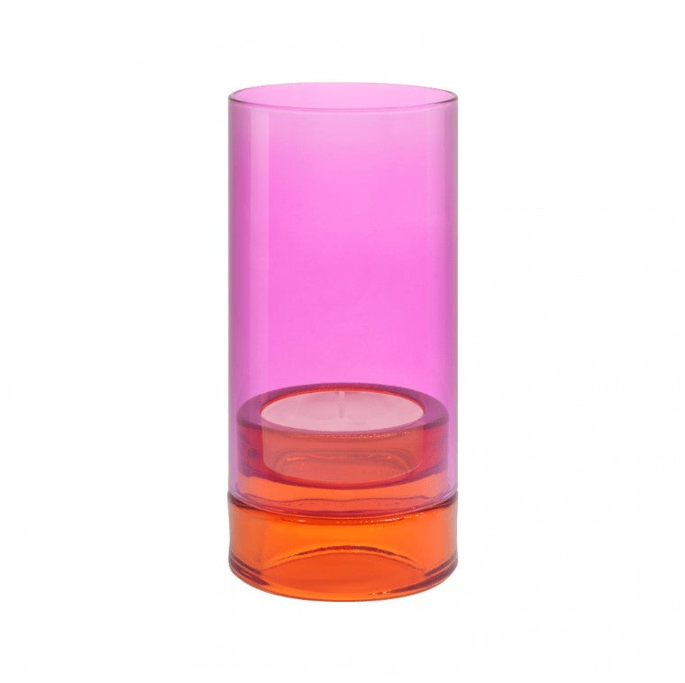 Featuring 3 beautiful colorways, this lantern is not only stunning but also versatile - simply flip it over to switch up the ambiance and create a different look. This one is pink and orange