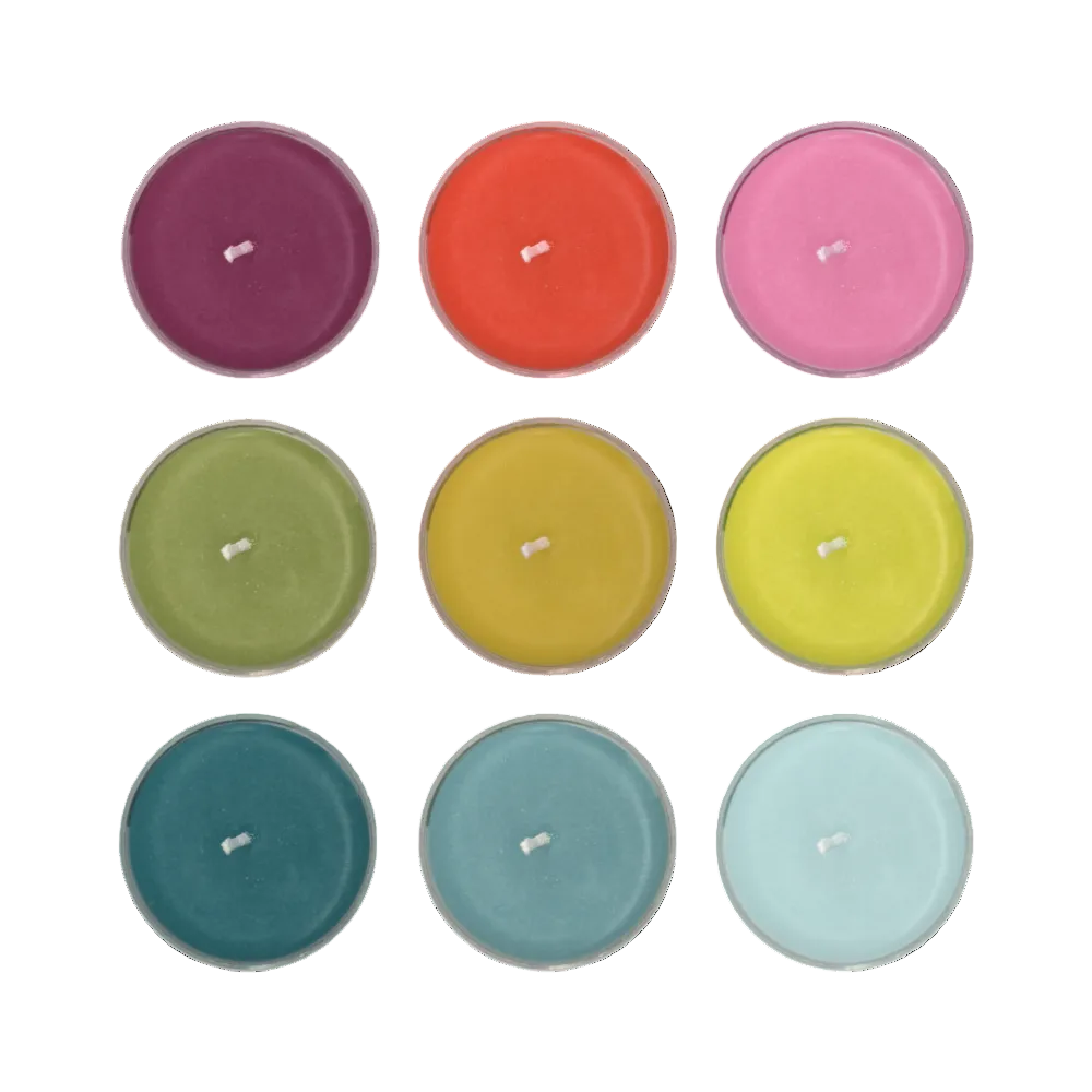 Remember Coloured tea light candles in a set of nine at Cerise