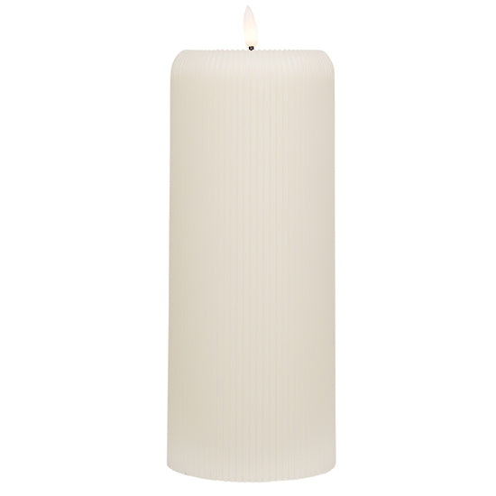 Cream ribbed candle  tall with LED flame