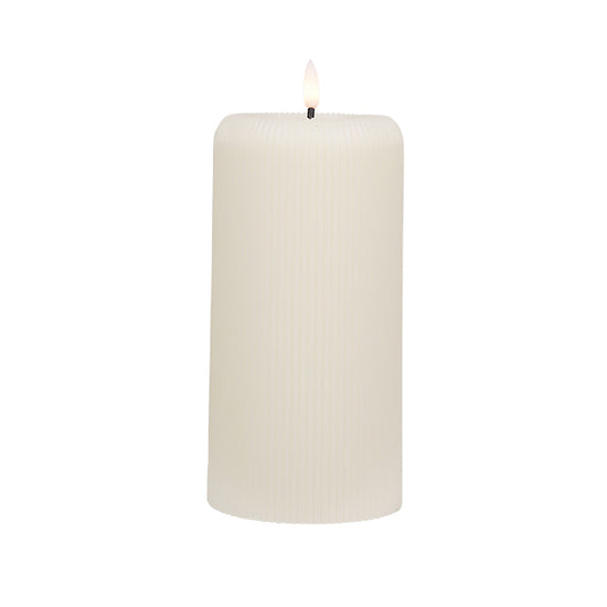Cream ribbed wax candle with LED flame
