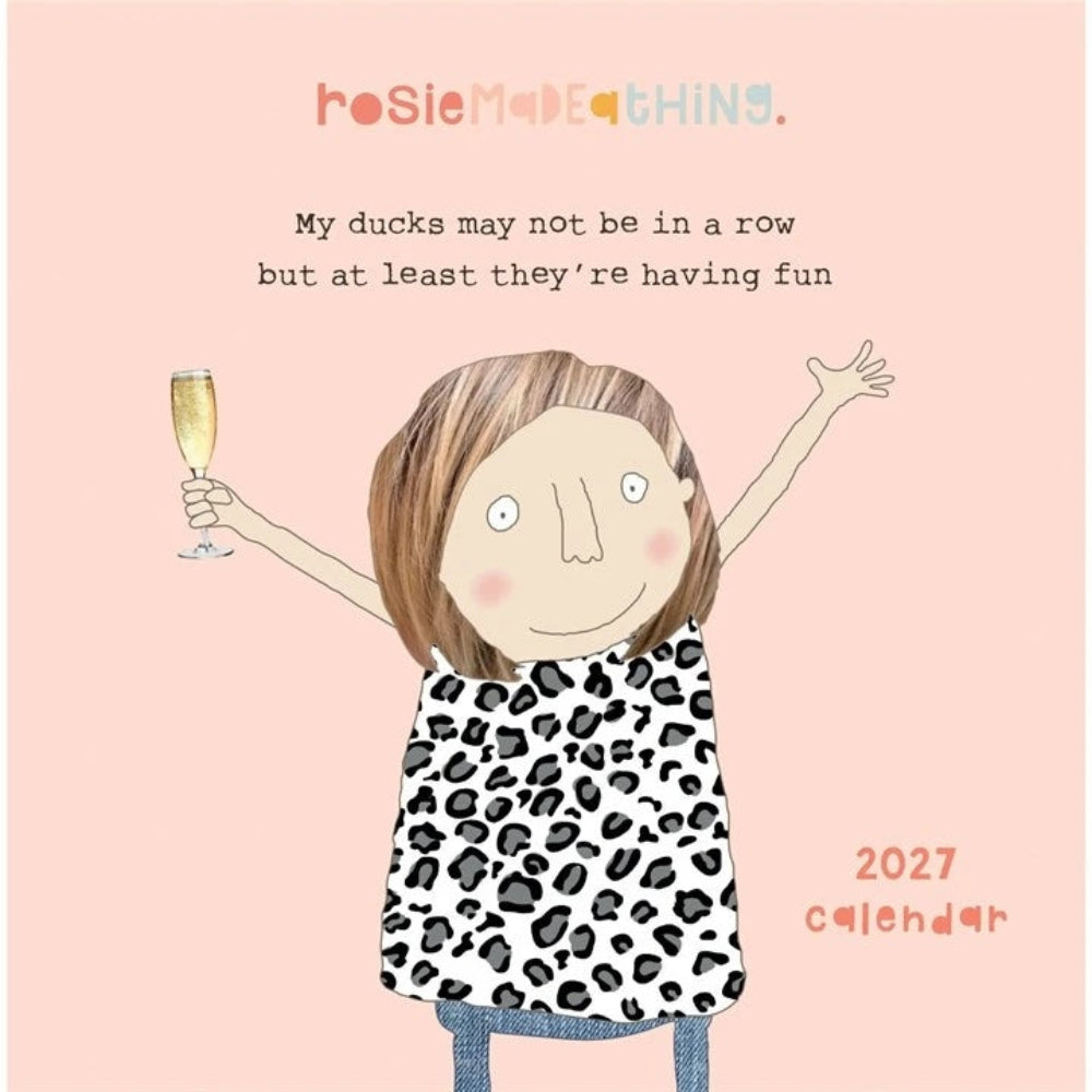Rosie made a Thing 2027 Wall Calendar at Cerise.  Square calendar measures 610mmH and 305mmW when open. Month to view with a different Rosie illustration for each month.  Large monthly grid with space to write your own messges.