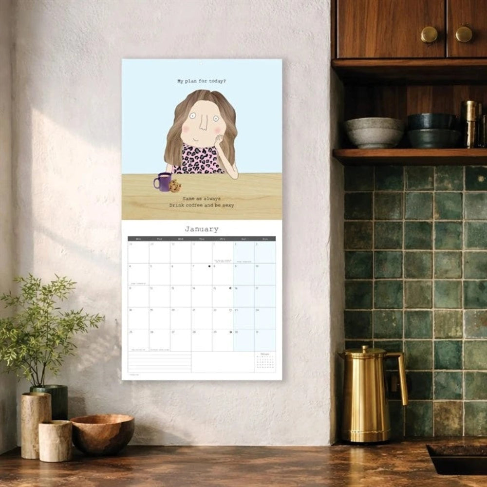 Rosie made a Thing 2027 Wall Calendar at Cerise.  Square calendar measures 610mmH and 305mmW when open. Month to view with a different Rosie illustration for each month.  Large monthly grid with space to write your own messges.