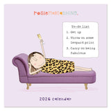 Rosie Made A Thing 2026 calendar with illustration of a woman on a couch wearing a leopard print dress.