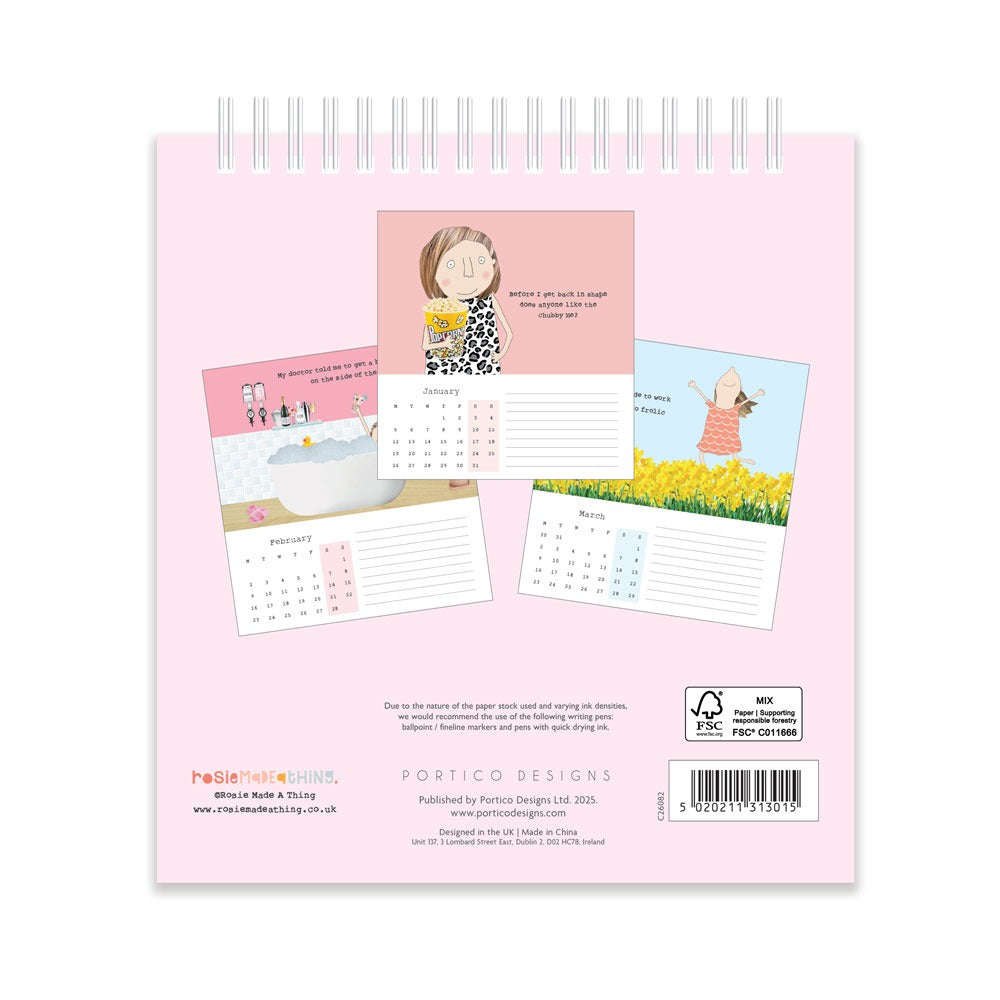 Back page of Rosie made a thing Calendar showing illustrations on differendt months of the year