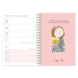Calendar  showing week to view page and with a design of a person holding popcorn and text on a pink background