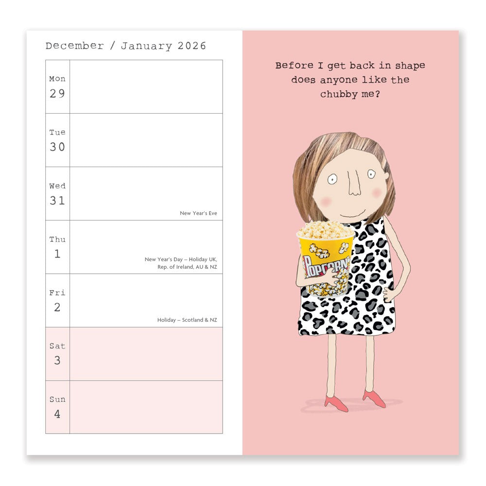 Inside of Rosie made a thing slim diary showing a week to a page