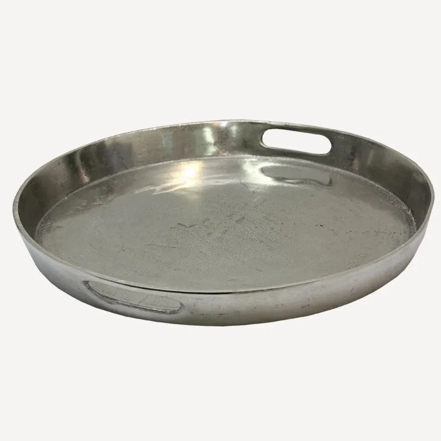 Deep Round silver aluminium drinks tray large