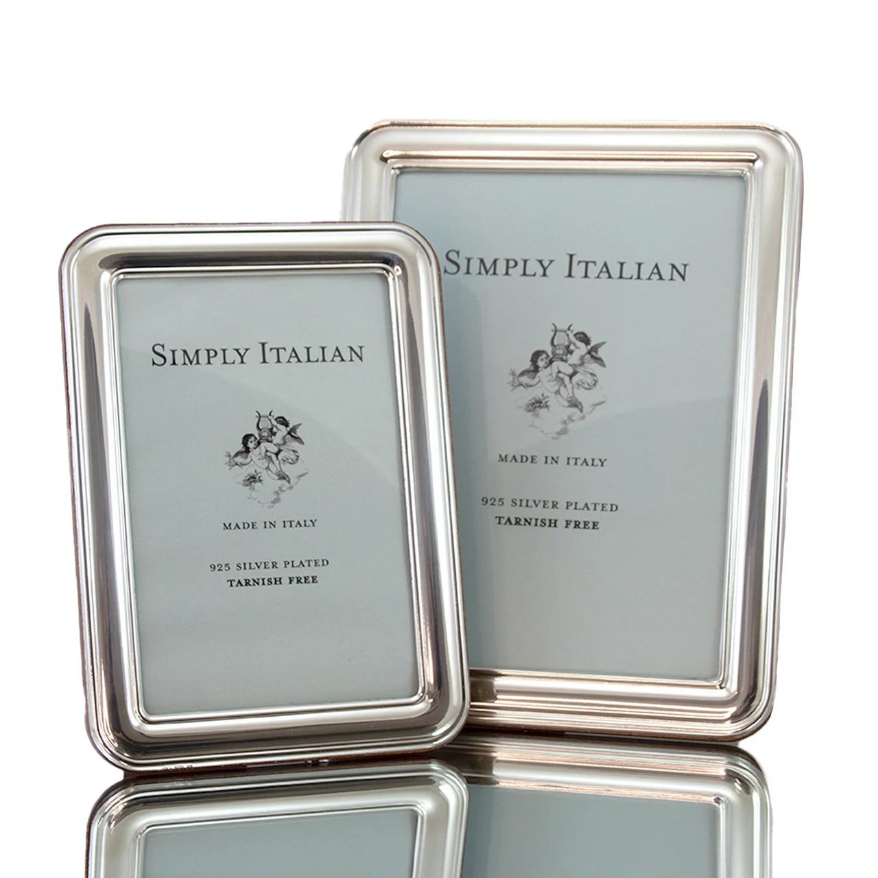 Sterling silver photo frame with rounded edges showing 2 sizes