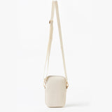 White crossbody bag on a white background