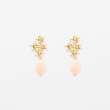 Earrings - Gold Flowers with Peach Quartz Drop