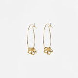 Earring - Gold Hoop with Fold Mini Flower Pendant