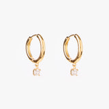 Earrings - Gold Hoop with Hanging Crystal