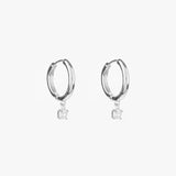Earring - Silver Hoop with Hanging Crystal