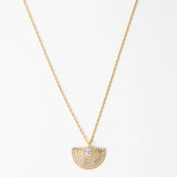 Necklace - Gold Half Circle with Crystal