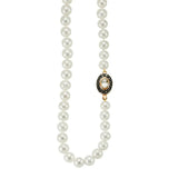 Simply Italian Pearl  Necklace at Cerise.  Features a  Swarovski Crystal clasp with 18ct rose gold plating over sterling silver. The clasp may be worn either front, back or side.  Made from 8 - 9mm pearls and measures 48cm long.  