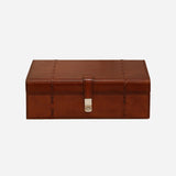 Savoy leather box for jewellery and keepsakes. Has lovely topstitch detail and a brass coloured clasp, medium size at Cerise