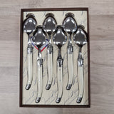 Set of 6 Laguiole Ivory handled dessert spoons with bee icon and gift boxed at Cerise NZ