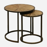 Set of 2 Cairo nesting side table with wooden parquet top and bronzed metal legs