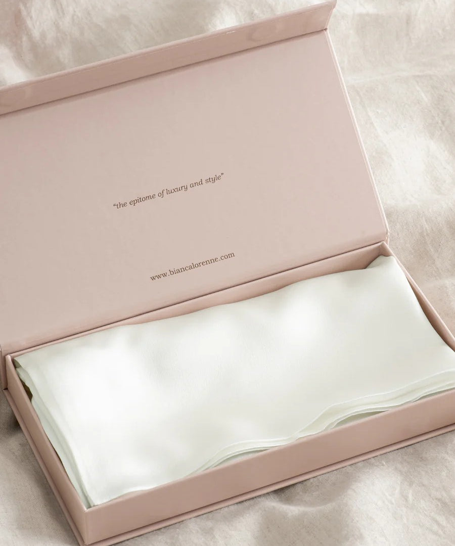 Pearl coloured silk pillowcase in gift box
