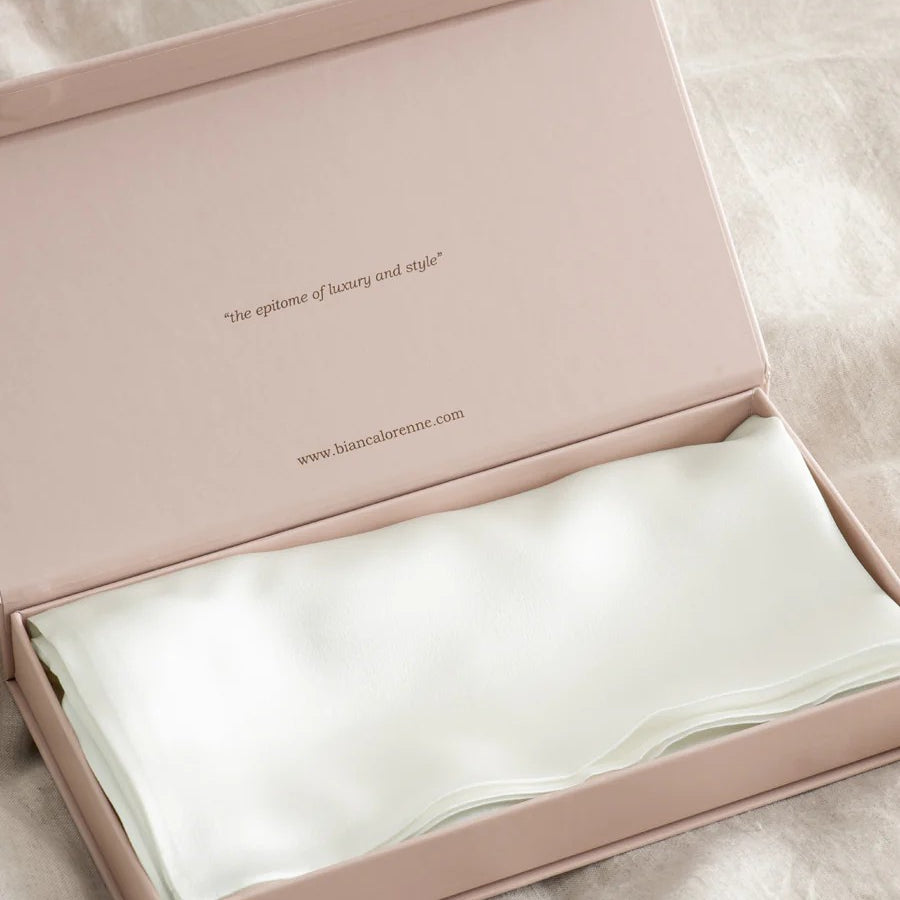 Pearl coloured silk pillowcase in gift box