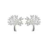Pair of silver earring studs featuring a tree in matte silver finish