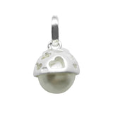 Sterling silver pearl pendant, half of which is encased in a silver shell with engraved hearts.  Comes with a 45cm silver chain