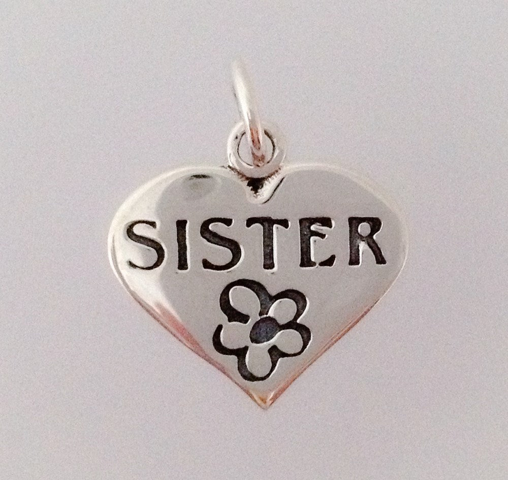 Silver Heart necklace with SISTER and a flower engraving, comes on a 40 - 45cm Silver chain