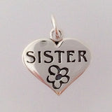 Silver Heart necklace with SISTER and a flower engraving, comes on a 40 - 45cm Silver chain