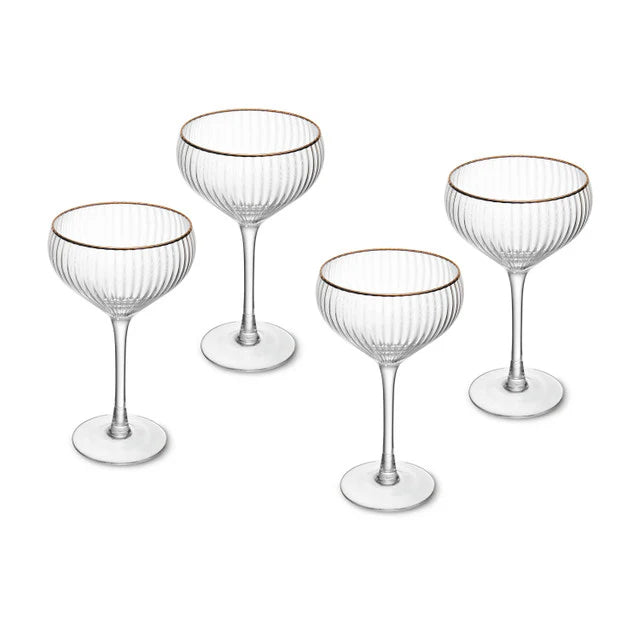 Sorrento Coupe ribbed glasses with gold rim  Set of 4