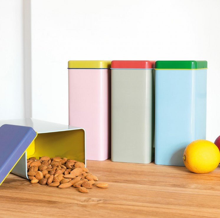 Set of 4 Coloured Storage Tins to keep your pantry or laundry organised 