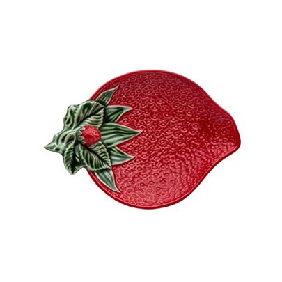 Strawberries Olive Dish hand painted glaxed red and green