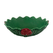 Green ceramic bowl with red strawberry detail