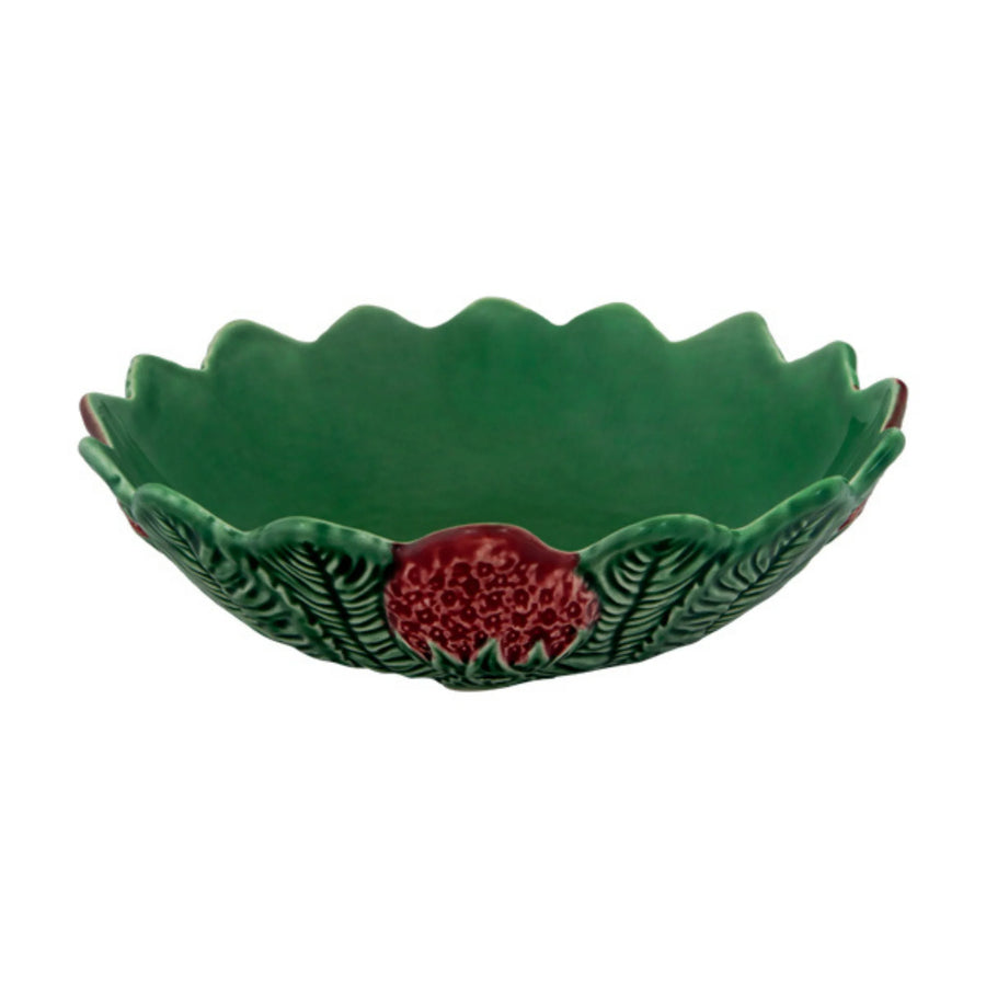 Green ceramic bowl with red strawberry detail